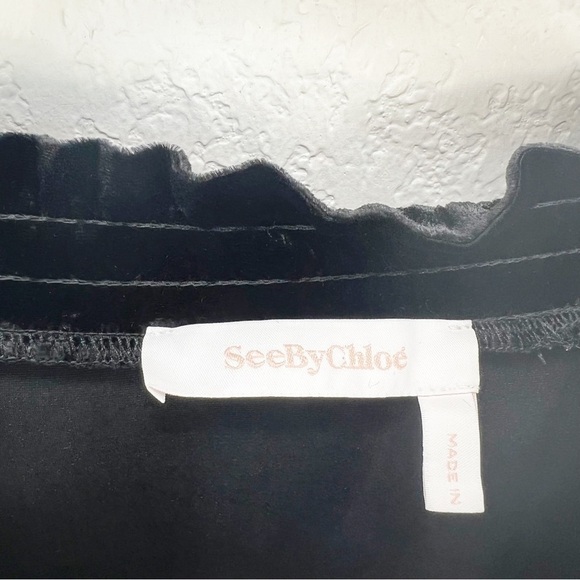 See By Chloe Black Velvet Long Sleeve Blouse Drawstring Size 40 - Picture 4 of 8